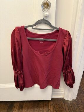 Maeve Wine Scoop Neck Puff Sleeve Top
